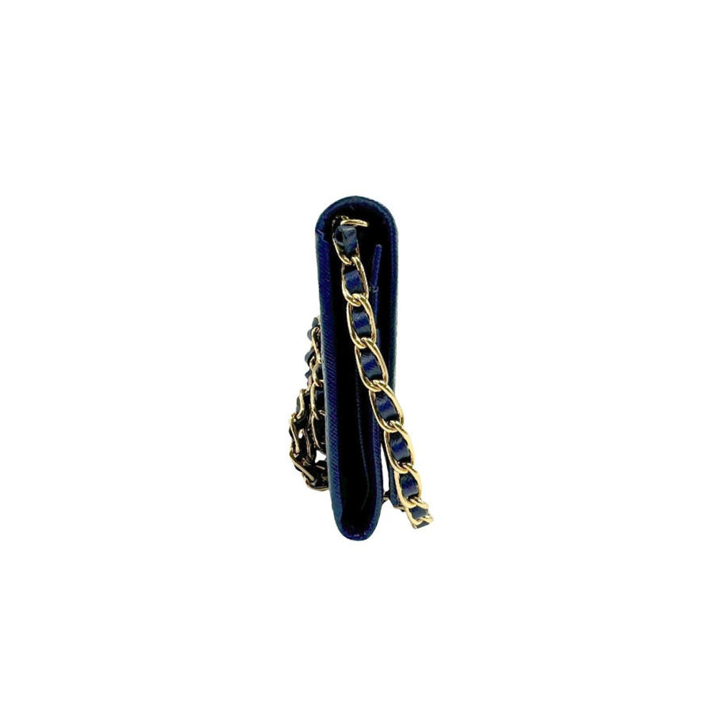 Prada Wallet Leather Chain Blue